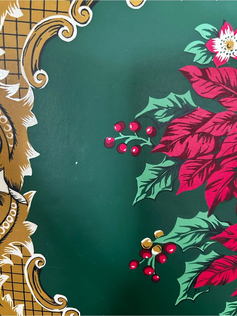 Vintage Set of 4 Christmas Pointsettia Vinyl Placemats Holiday Decor Table Gold